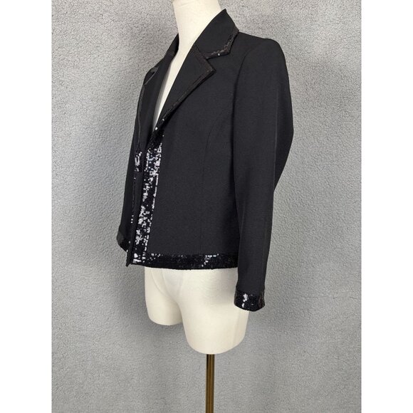 Kasper Women's Petite Sequin Tipped Open-Front Blazer Size 2P Black NWT's - Picture 4 of 8